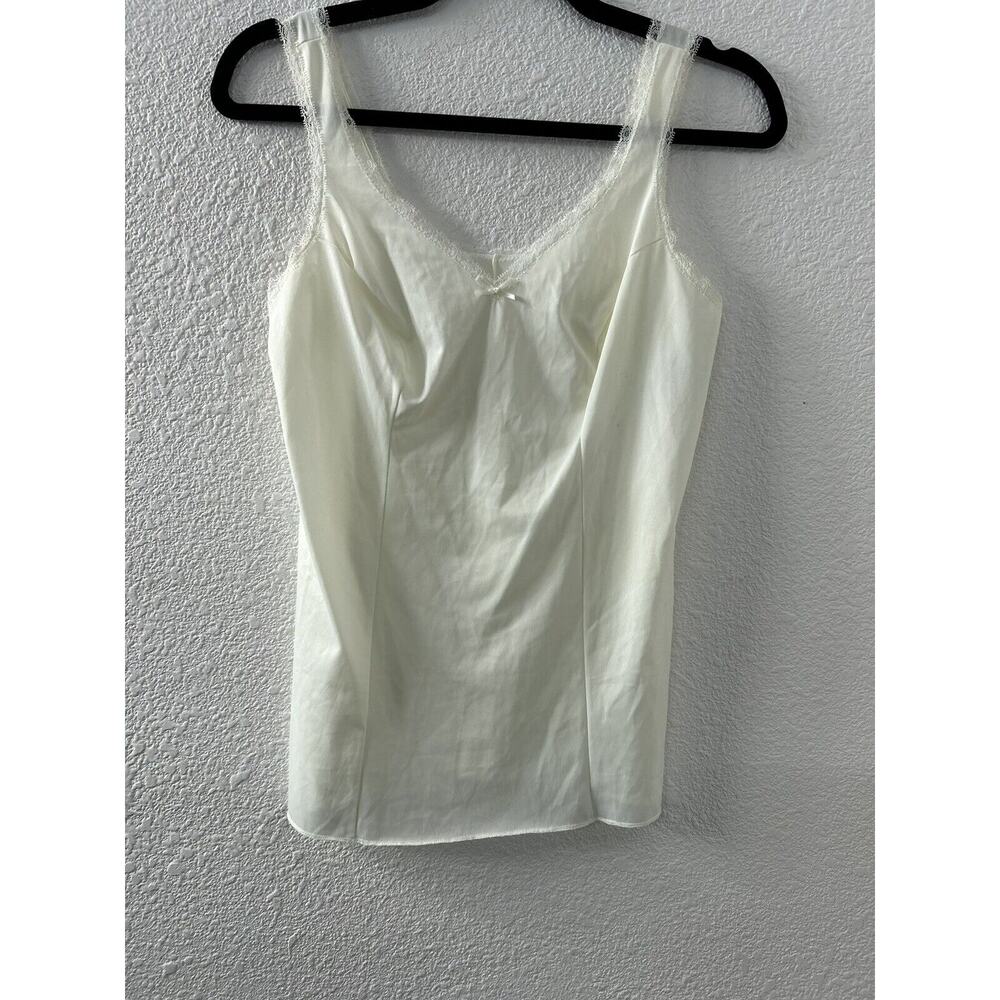 Vintage Lorraine Cream Satin Camisole Slip Tank Top Lace Trim Size‎ 34 USA